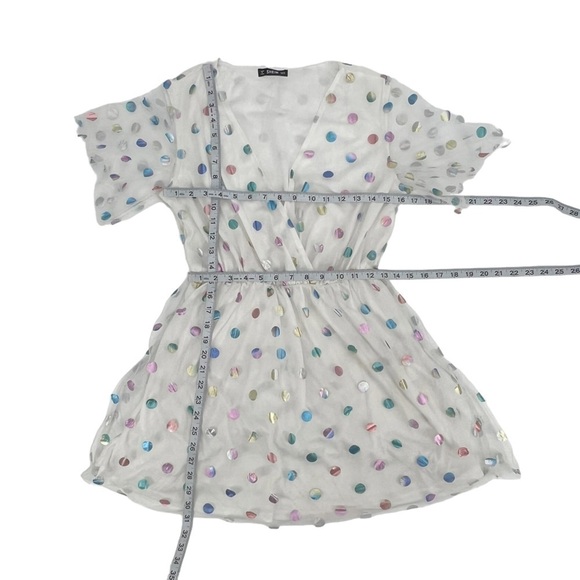 SHEIN White Tulle Iridescent Short Sleeve Mini Swing Dress Size Medium Women’s - Picture 4 of 5